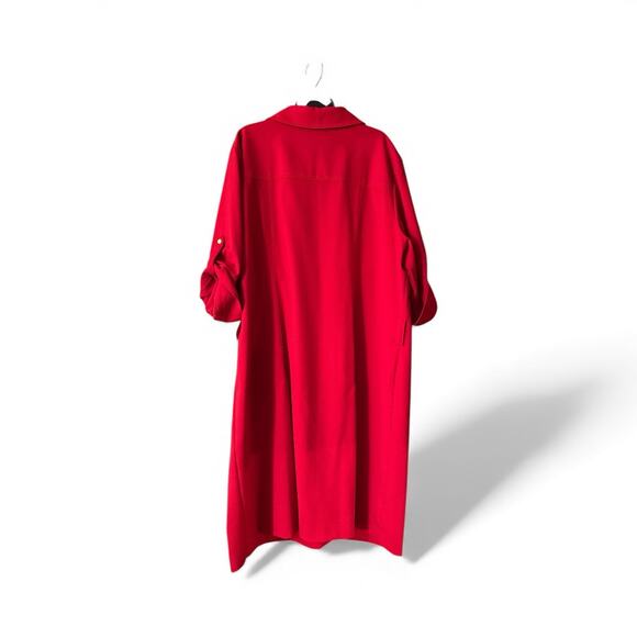 Michael Kors Red Utility Shirt Dress 18W Zip Front Gold Buttons Pocket Style - Picture 3 of 4